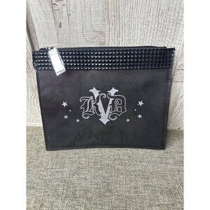 Kat Von D Black Cosmetic Travel Bag With Studded Trim & Zipper Closure  8"x7"